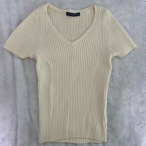 John Galt White Short Sleeve V-Neck Sweater
